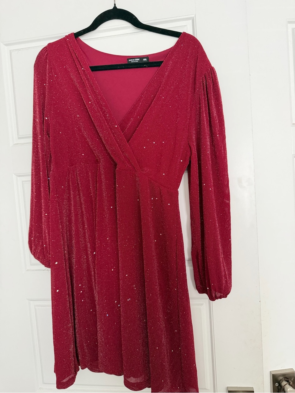 SHEIN Burgundy Glitter Wrap-Front Midi Dress